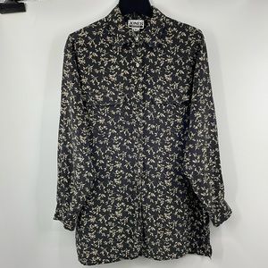 Vintage 90’s Jones Studio black tan silk button Blouse Size Medium
